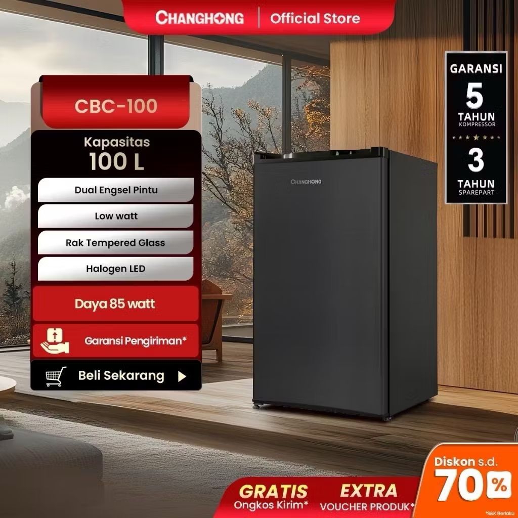 kulkas mini bar changhong cbc100 lemari es kamar hotel kecil frizer freezer cbc-100 100 liter low wa