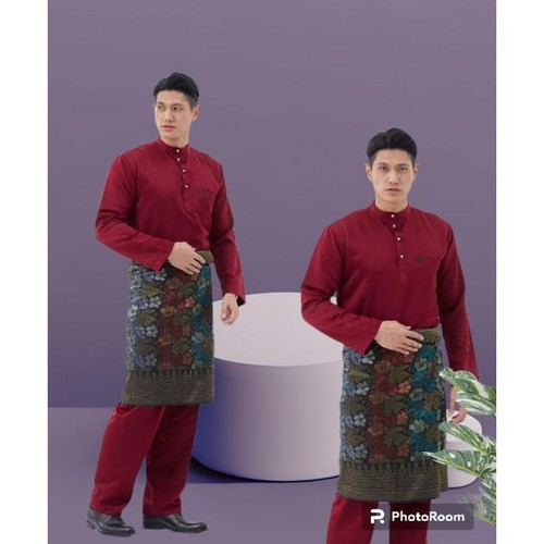 SETELAN BAHAN PREMIUM BAJU MELAYU PRIA DEWASA TOYOBO TELUK BELANGA/BAJU KURUNG MELAYU WARNA MAROON