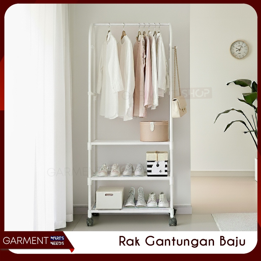 WANG - Rak Gantungan Baju Sepatu Portable 2 3 Susun Free Roda Penyimanan Tas Praktis MInimalis Moder