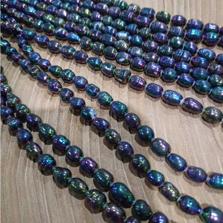 MUTIARA RENTENG 6-7MM OVAL / MUTIARA AIR TAWAR OVAL / MUTIARA RENTENG PANJANG 38CM