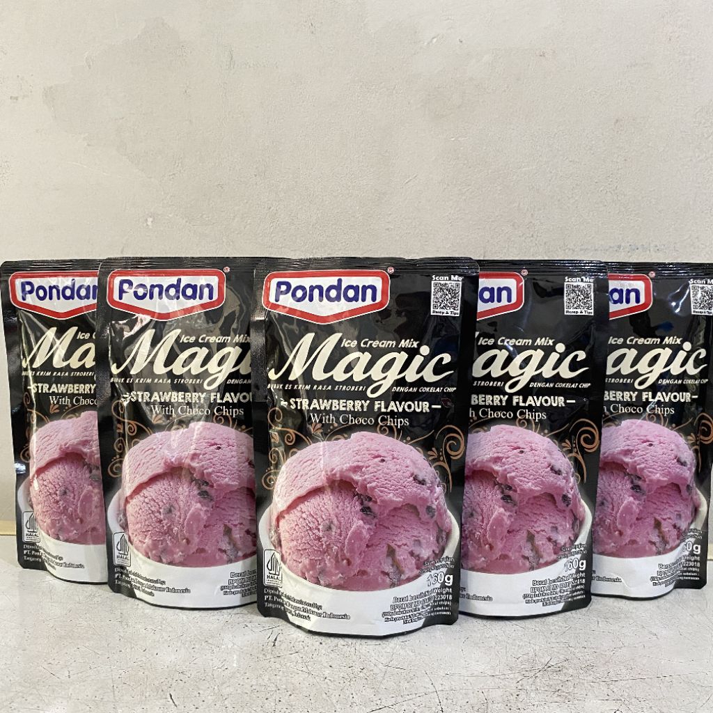 

Pondan magic ice cream rasa STRAWBERRY dengan cokelat chips 160 gram | bubuk ice cream instan