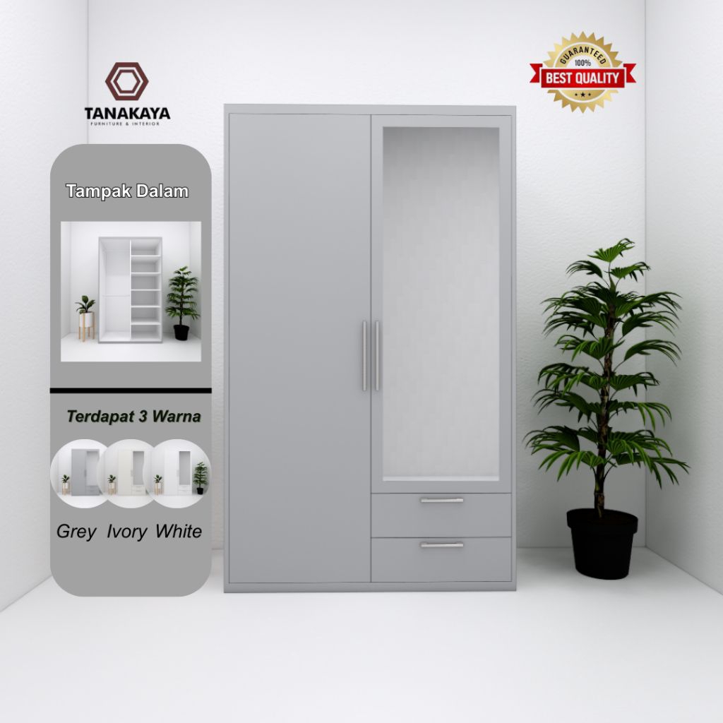 LEMARI PAKAIAN 2 PINTU - LEMARI PAKAIAN PINTU KACA - KAYU BLOCKBOARD