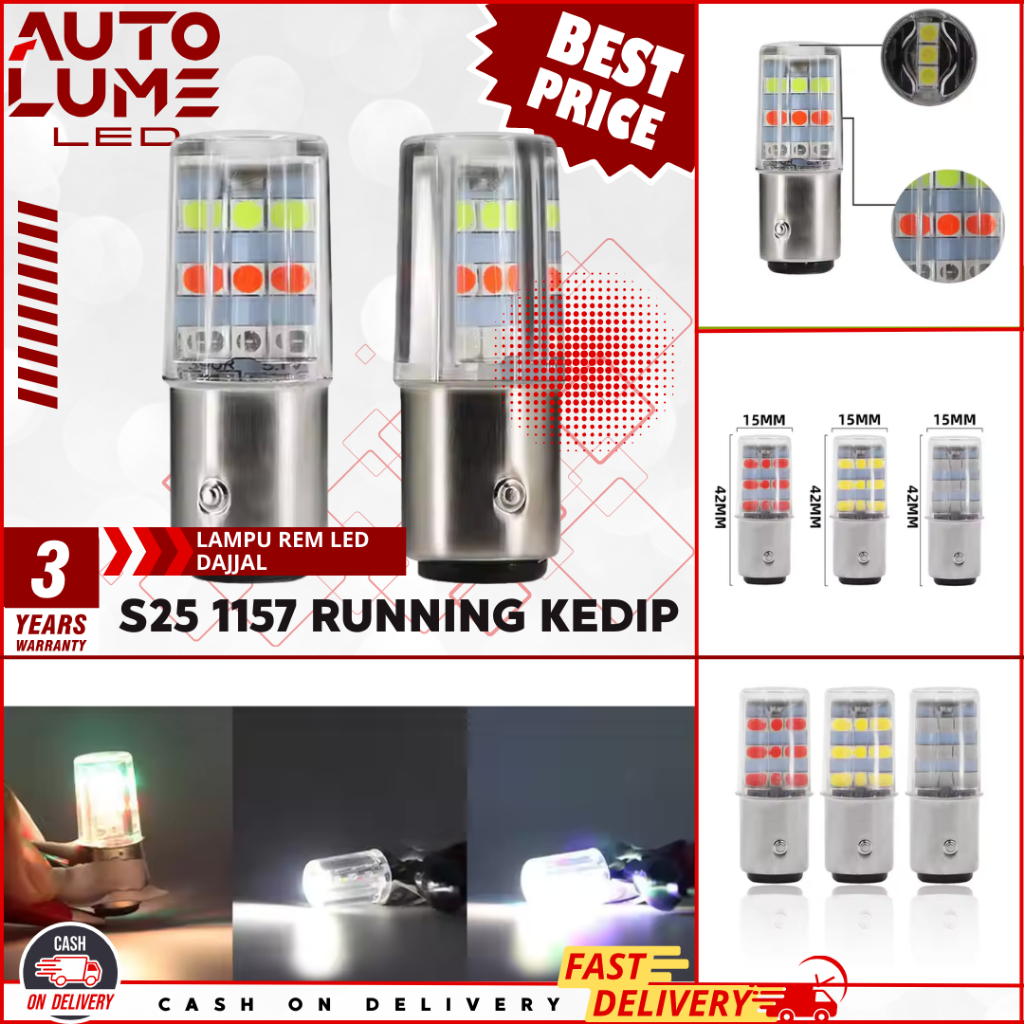AUTOLUME - Lampu Rem LED S25 1157 Running Kedip Strobo RGB Stop Lamp Belakang Motor Mobil 21 Mata TE