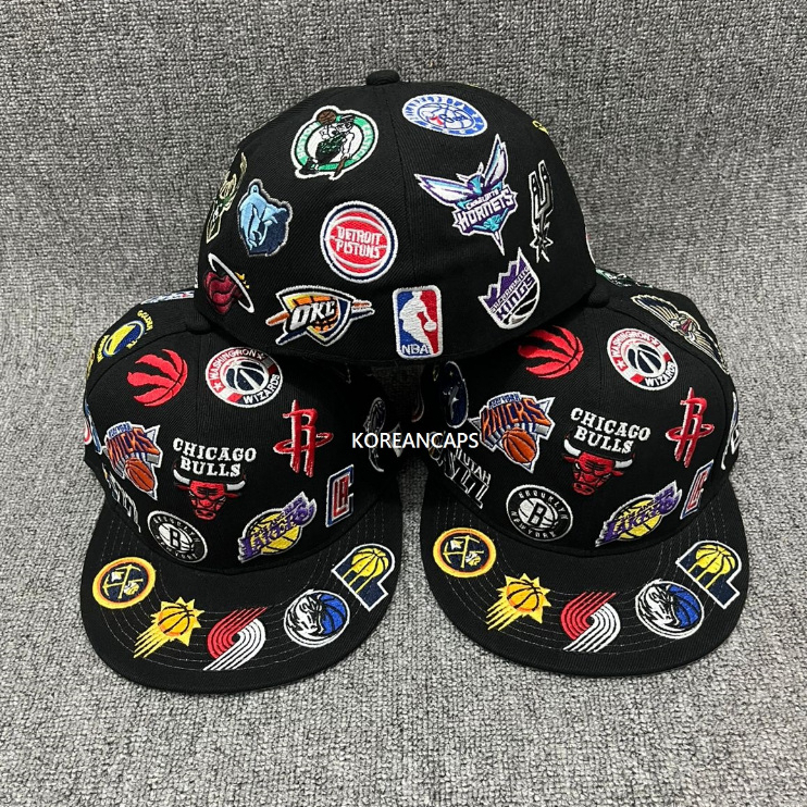 Topi Snapback Build Up NBA Bulls All Team Black  Over Patch Bordir Fitted Caps