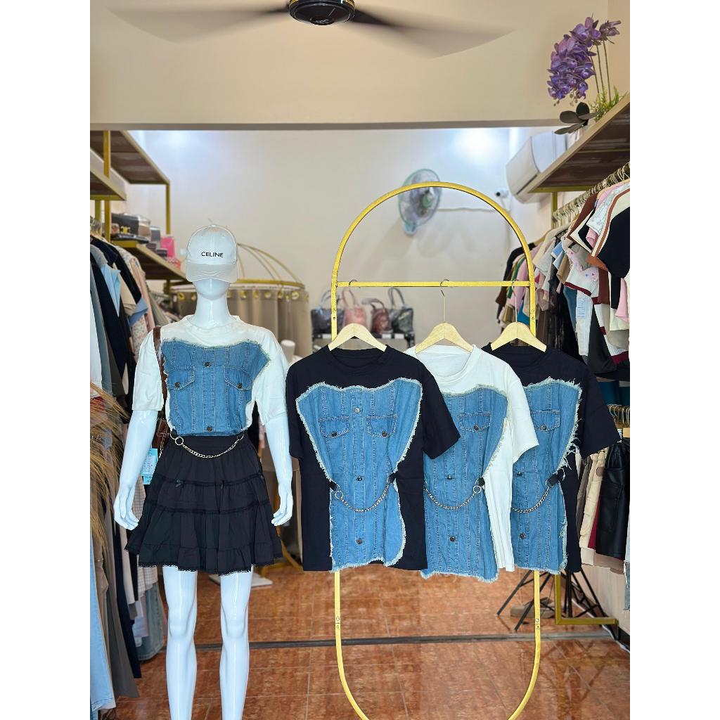 SYFBELL TOP OVERSIZE MIX JEANS IMP I Atasan  oversize  mix jeans wanita import premium