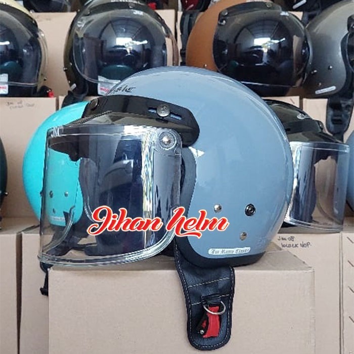 Helm RETRO / Helm Retro JM Classic / Helm JM CLASSIC 08 GORILLA GREY GLOSSY ORIGINAL SNI TERMURAH