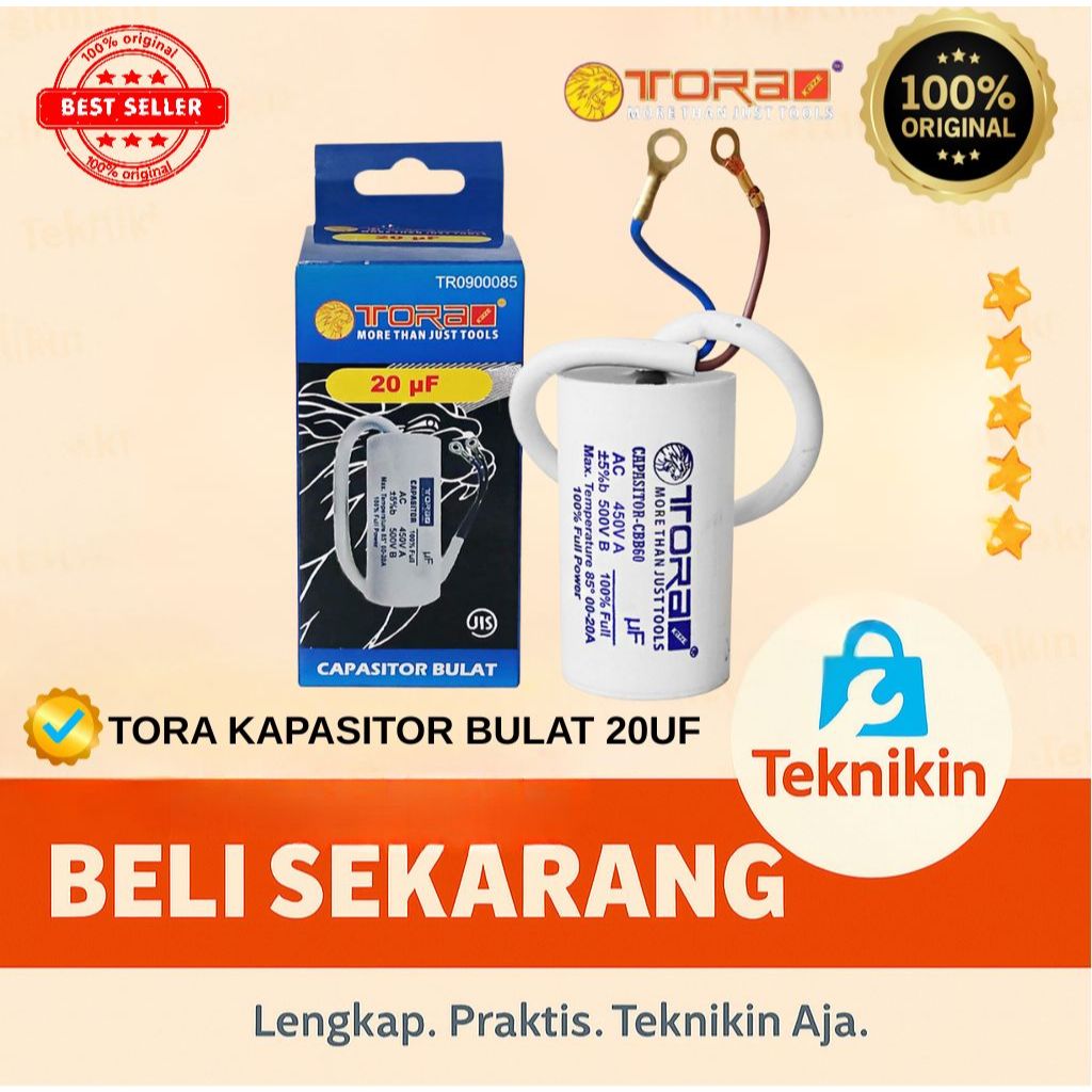 TORA Kapasitor CBB60 Bulat Putih 20 uF - Capasitor CBB60 Run 450V AC