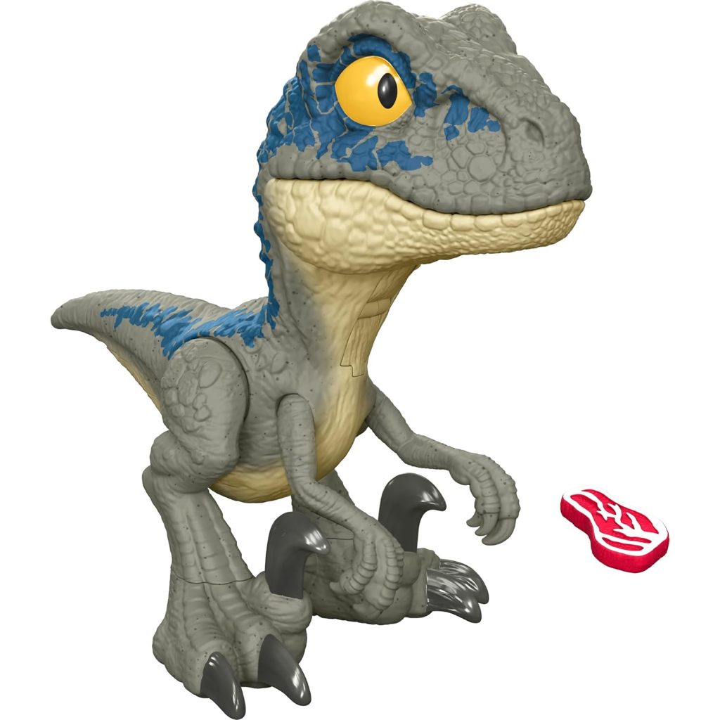 Mattel Jurassic World Mega Roar Blue Velociraptor Dinosaur Toy with Sound & Stretchable Jaw Tendons,