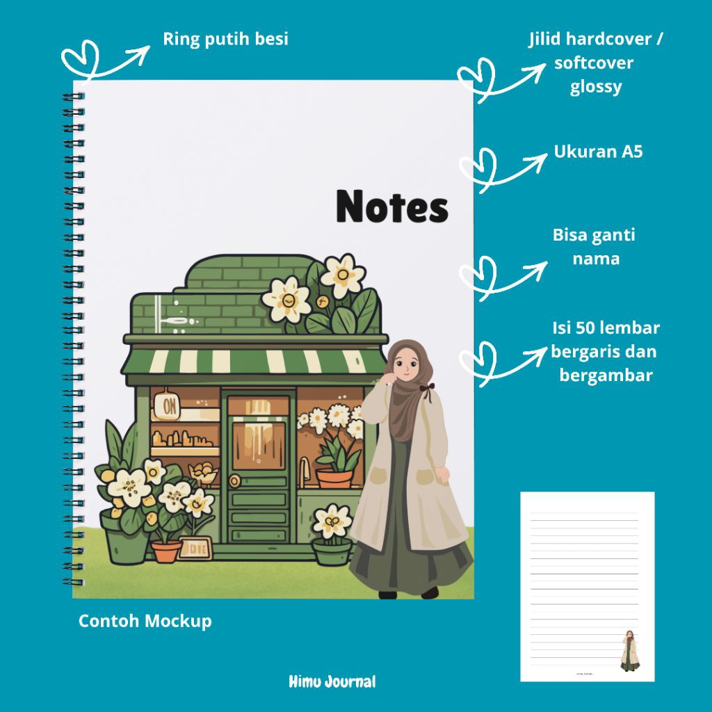 Notebook Custom Muslimah Estetik | Notebook Custom Hardcover A5 | Buku Custom