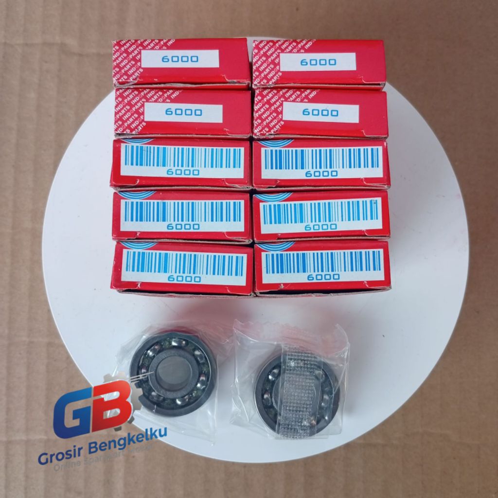 (Grosir Bengkel 10 Pcs) Indoparts Bearing 6000 Tanpa Tutup - Laker Roda Depan Belakang - Laher roda 