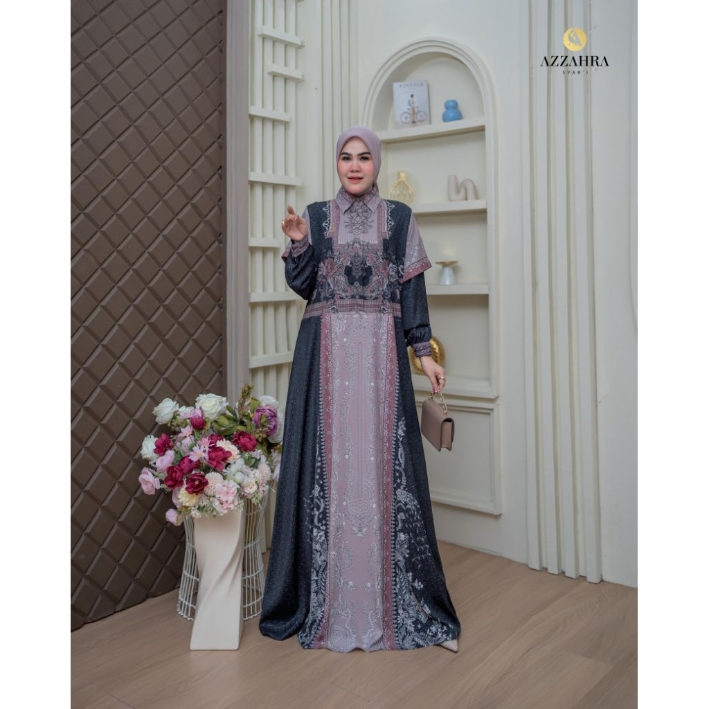 ARZETI SERIES by Azzahra Syari / dress printing anti uv premium / dress cantik mewah best seller kek