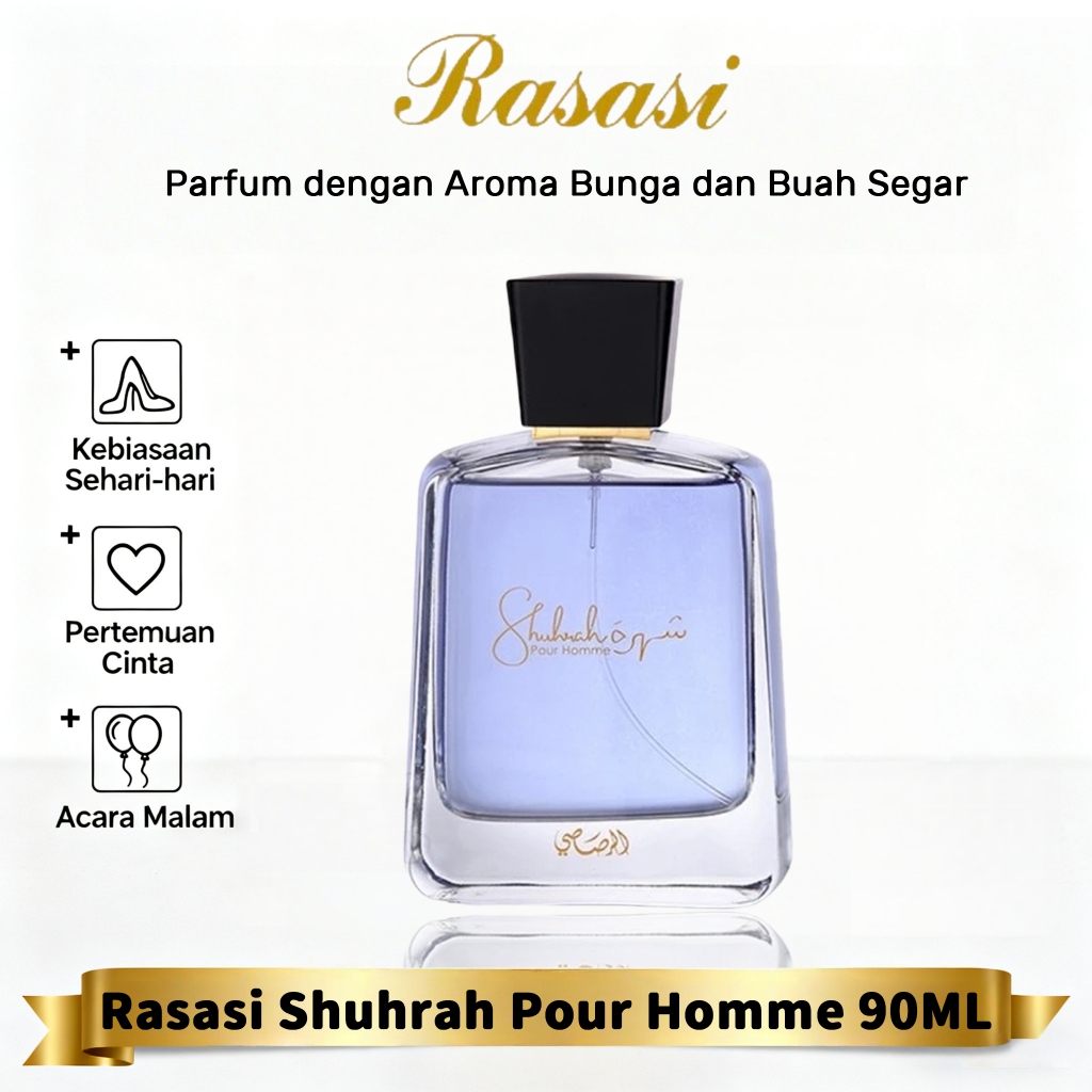 Rasasi Shuhrah Pour Homme 90ml/Parfum Pria Arab Asli Wangi Maskulin Woody Spicy Tahan Lama/Aroma Kay
