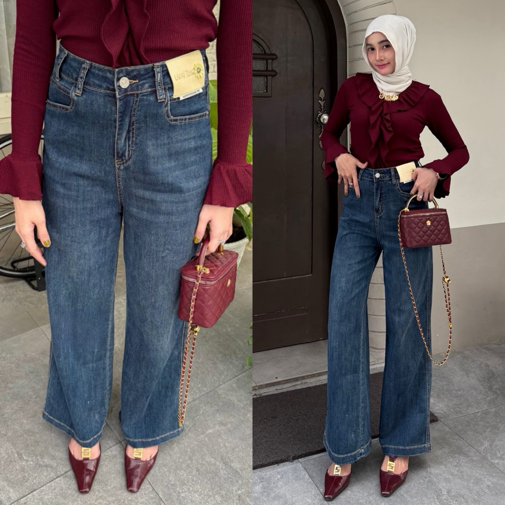 AF PANTS KULOT JEANS STRETCH HIGHWAIST PREMIUM BANGKOK BESTSELLER / CELANA KULOT JEANS WANITA TERBAR