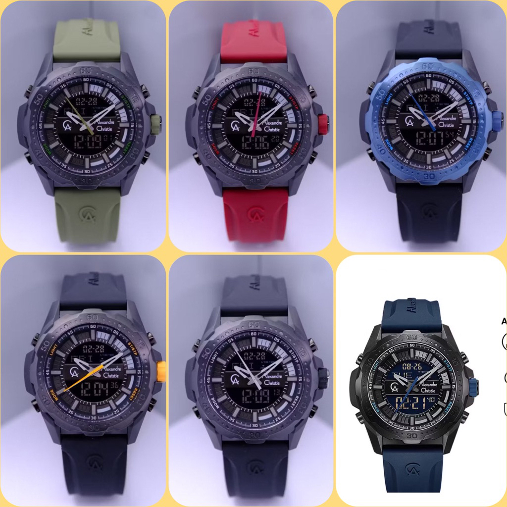 JAM TANGAN PRIA ALEXANDRE CHRISTIE AC 9370 MH / AC 9370 / 9370 ORIGINAL DUAL TIME RUBBER