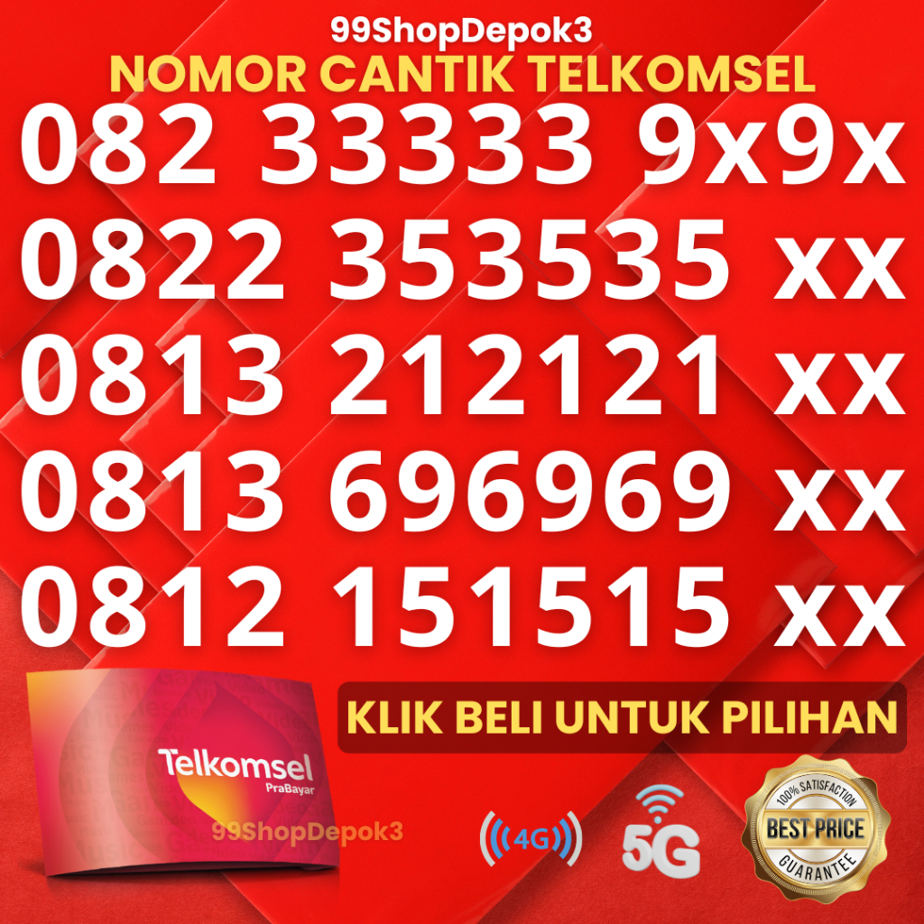 Kartu Perdana Nomor Cantik Telkomsel 4g 5g Kode 555.3 - Nomor Cantik Simpati 696969 151515 333333