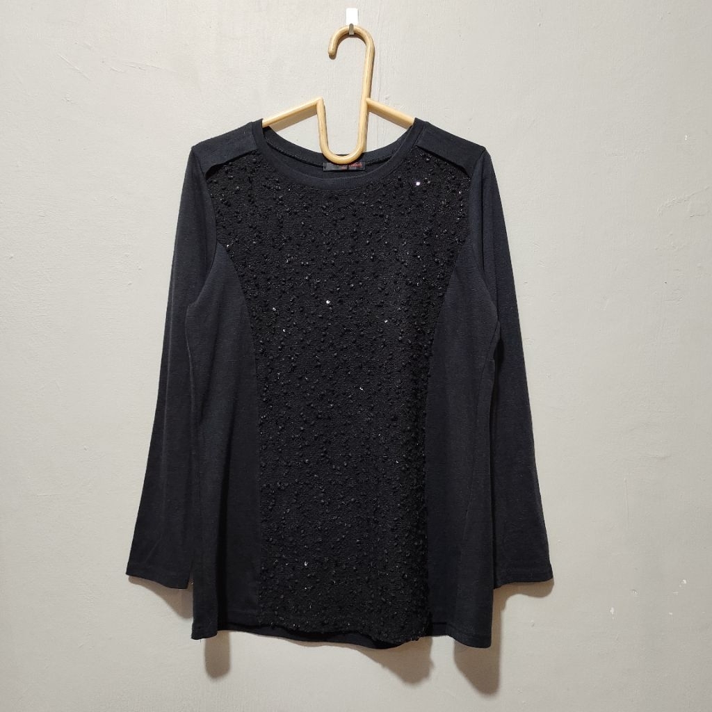 ZISHEN glitter blouse hitam glitter hitam atasan hitam tunik hitam baju hitam black Glitter kaos hit