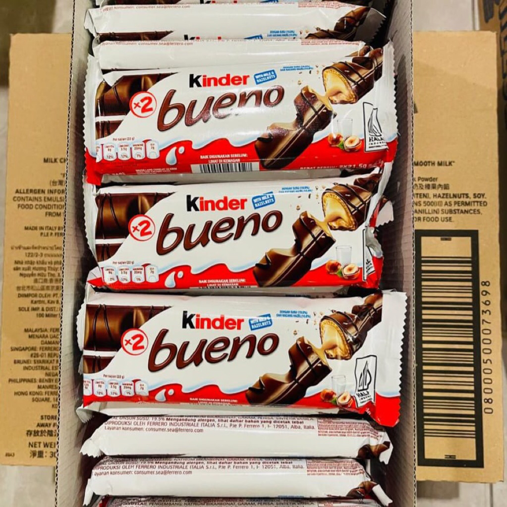 Kinder Bueno Wafer Chocolate 1 Box ( 30 Pcs x 43 gr ) - Exp Maret 2026