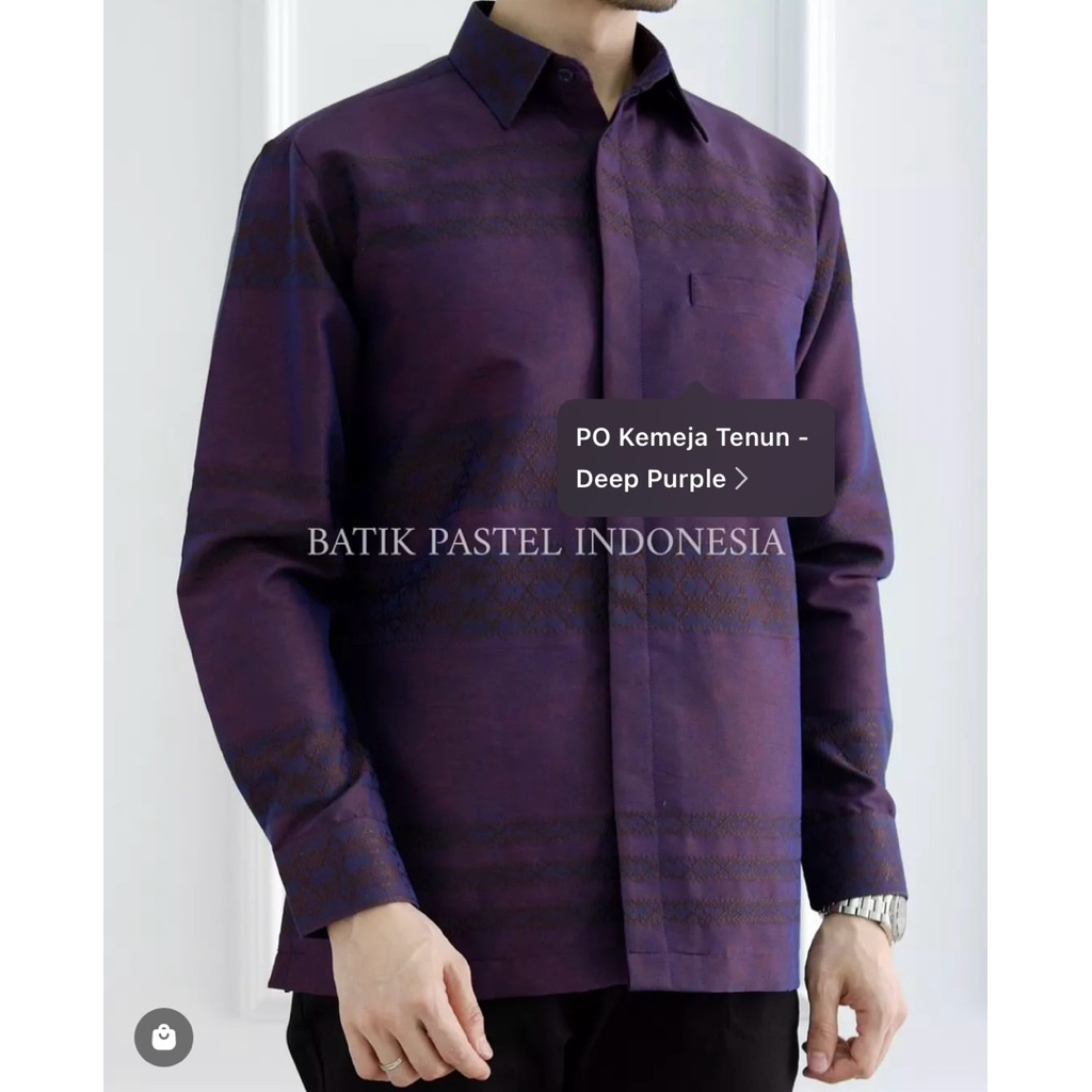 kemeja songket pria lengan panjang ungu lavender