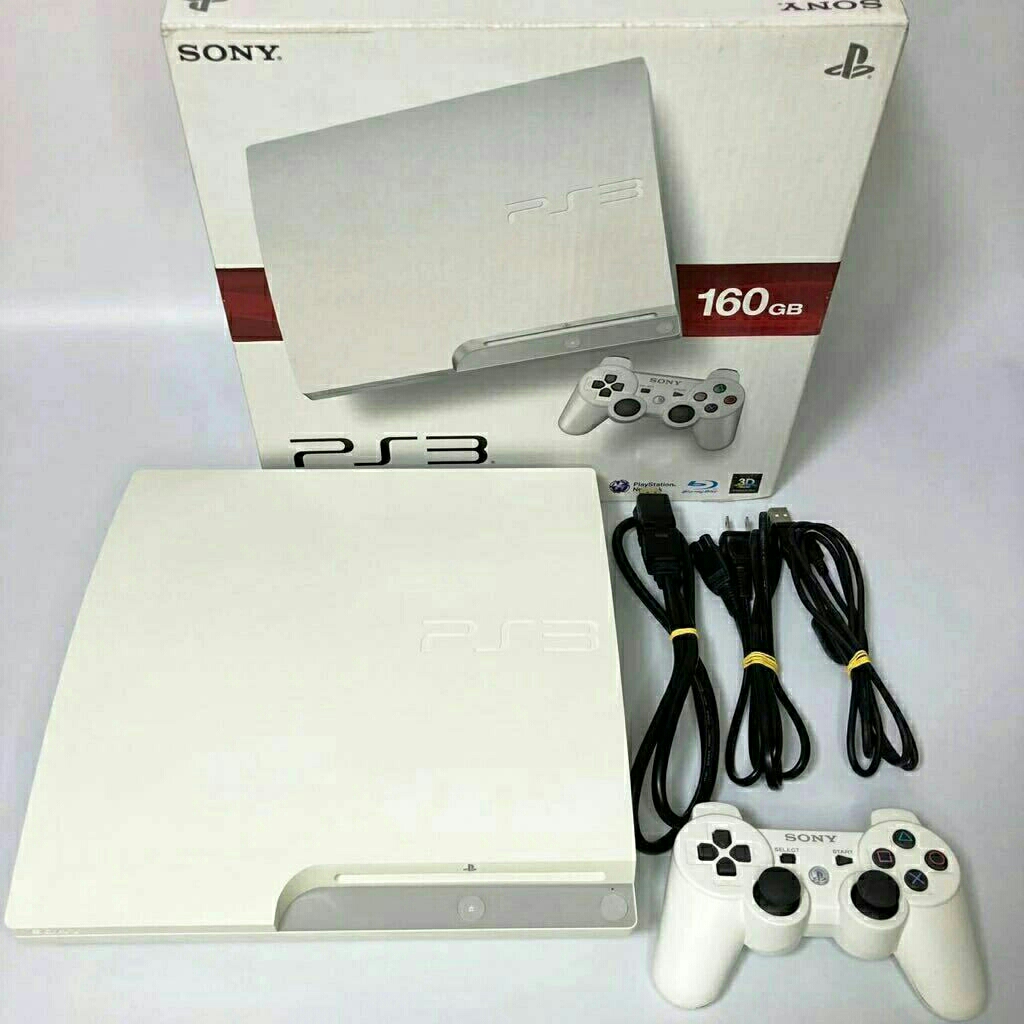 SONY PS3 Slim 500 GB White Full Game (40 Game lebih) 2 Stick White, Bonus 1 Stick White dan 4 Oreo M