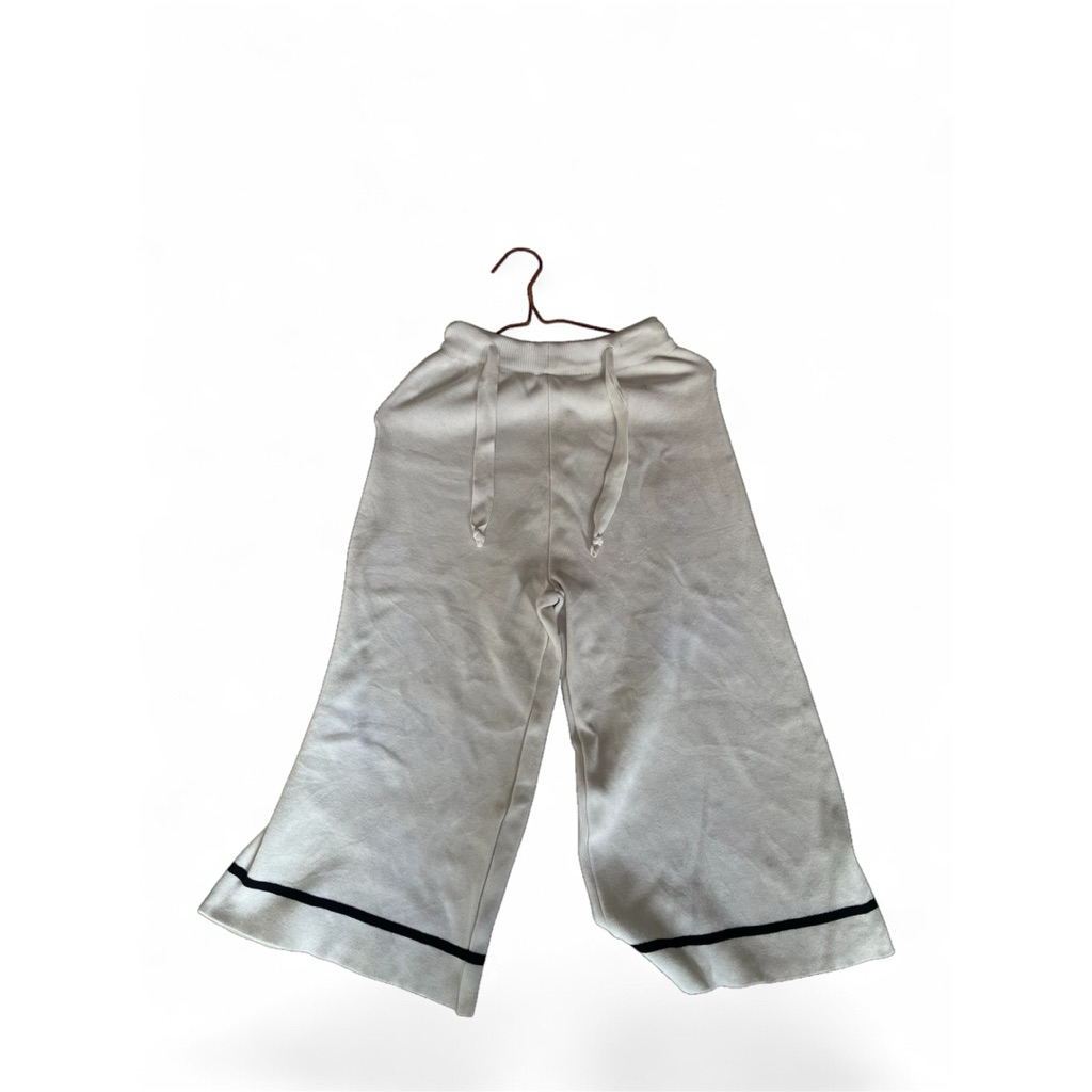 Celana Kulot Wanita High Waist Putih Garis Hitam