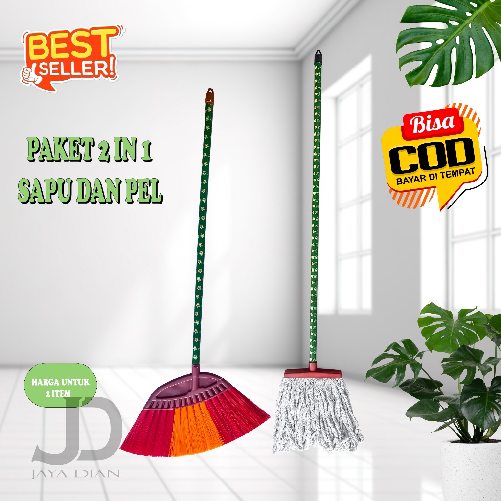 Paket 2 in 1 sapu dan pel / sapu lantai / pel lantai / paket alat kebersihan