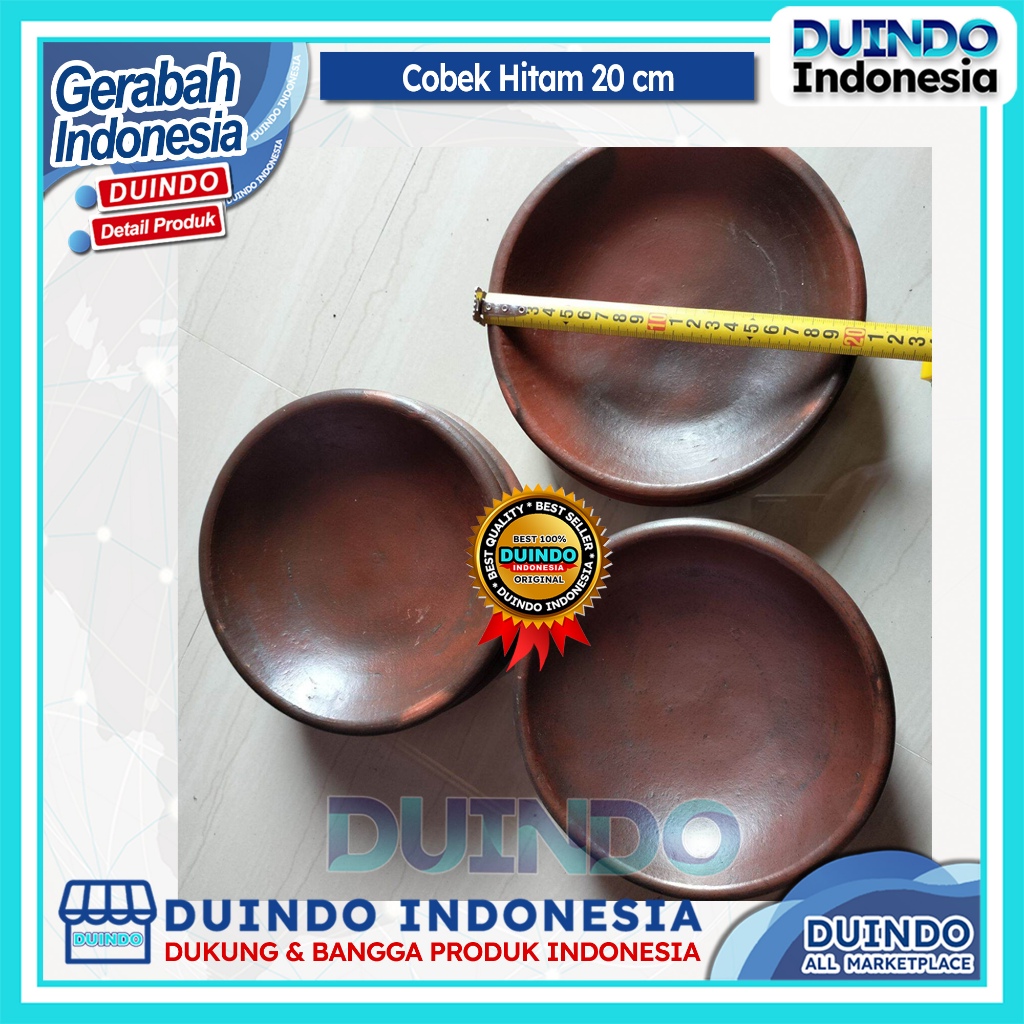Duindo - Cobek Hitam Lalapan 20 cm Cowek Tanah Liat Halus