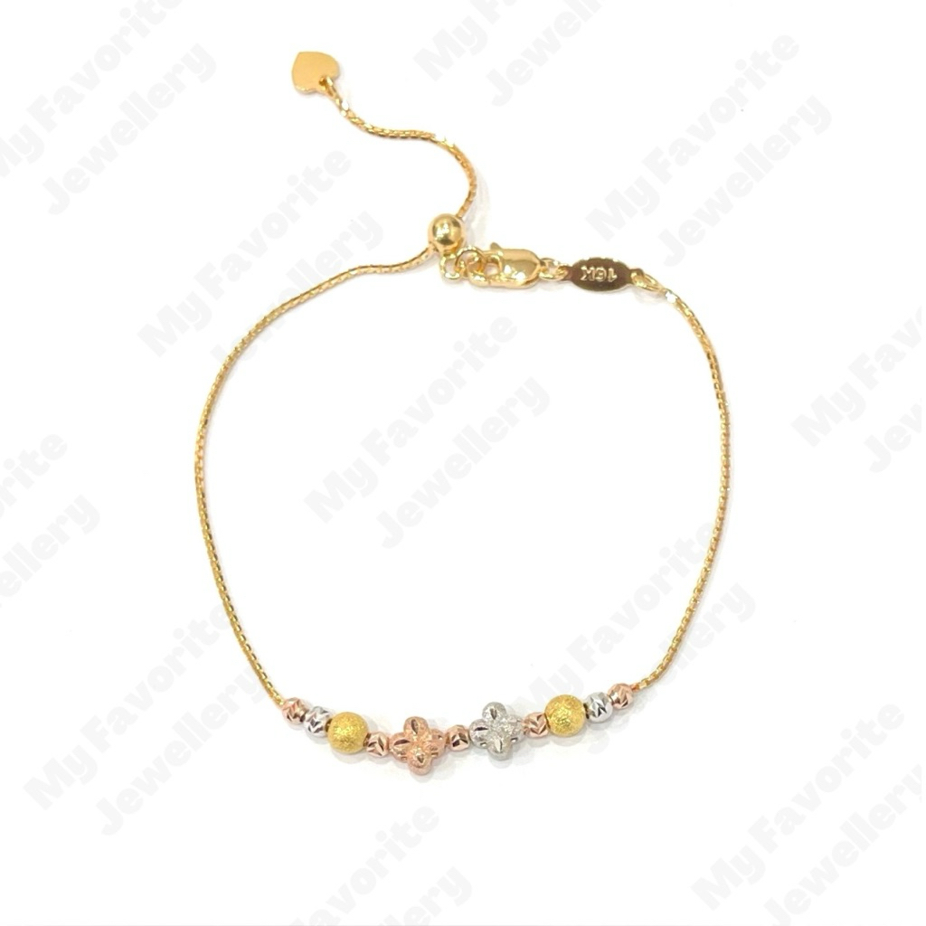 Gelang Serut Clover Warna Emas Asli Kadar 700