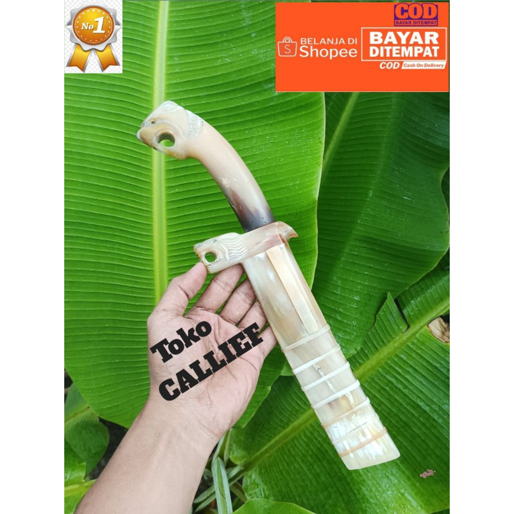 gocil 20 cm full tanduk bule, gagang dan sopal ukir macan