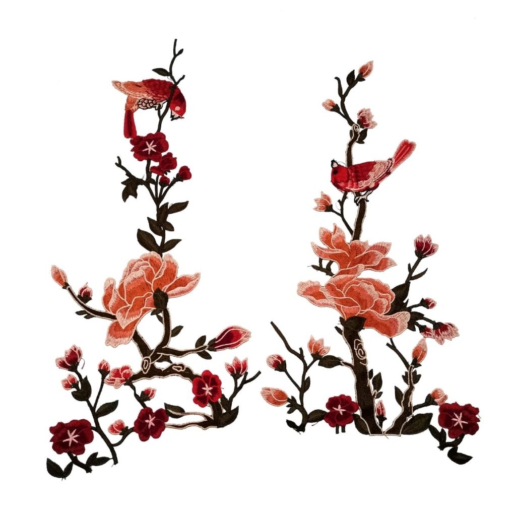 bordir burung brown flower, aplikasi bordir