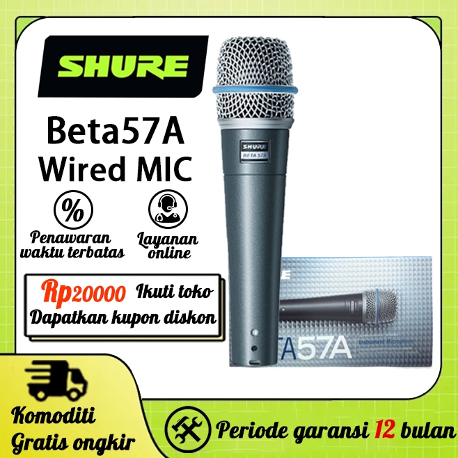 Shure BETA57A Wired mic Microfon Dinamis Profesional untuk Panggung, Siaran Langsung, Nyanyi, dan Re