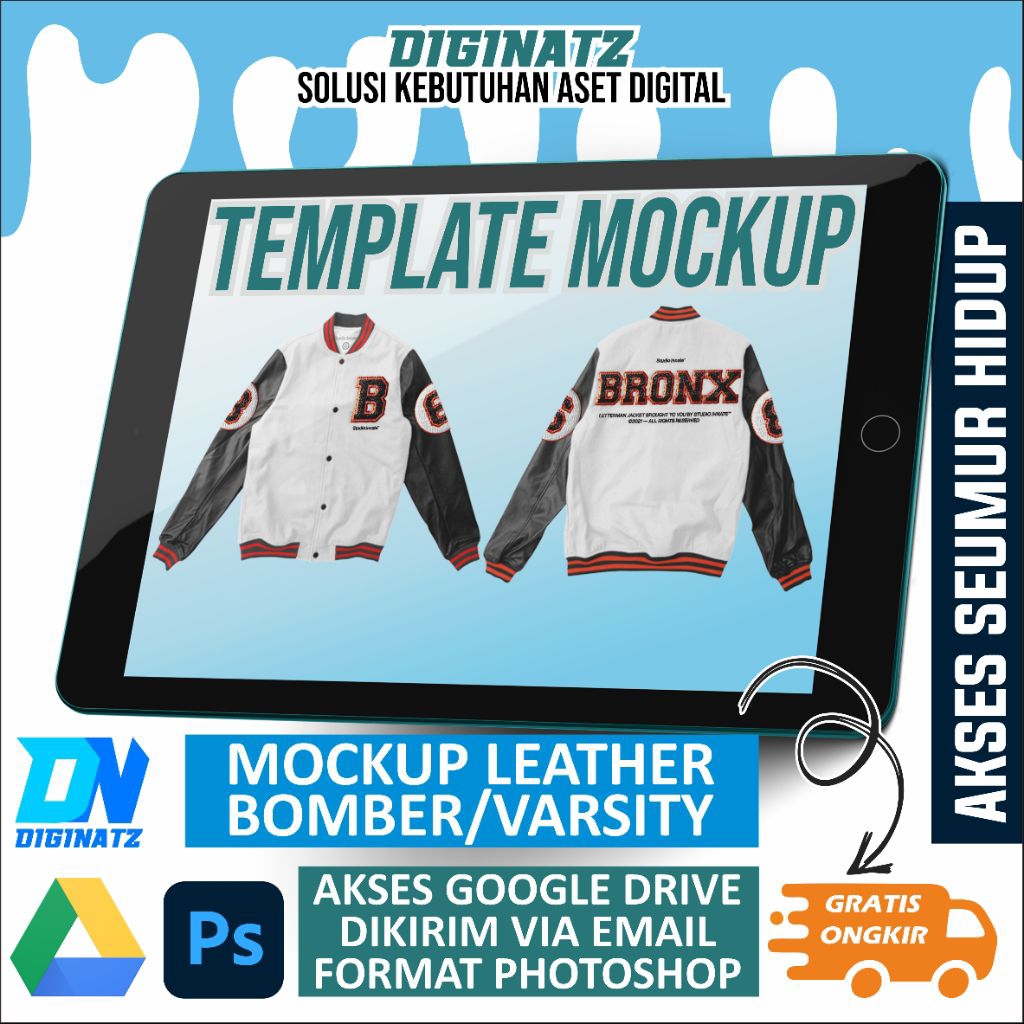 MOCKUP JAKET BOMBER/VARSITY/TEMPLATE/CORELDRAW/PHOTOSHOP/DIGITAL/MOCKUP DIGITAL