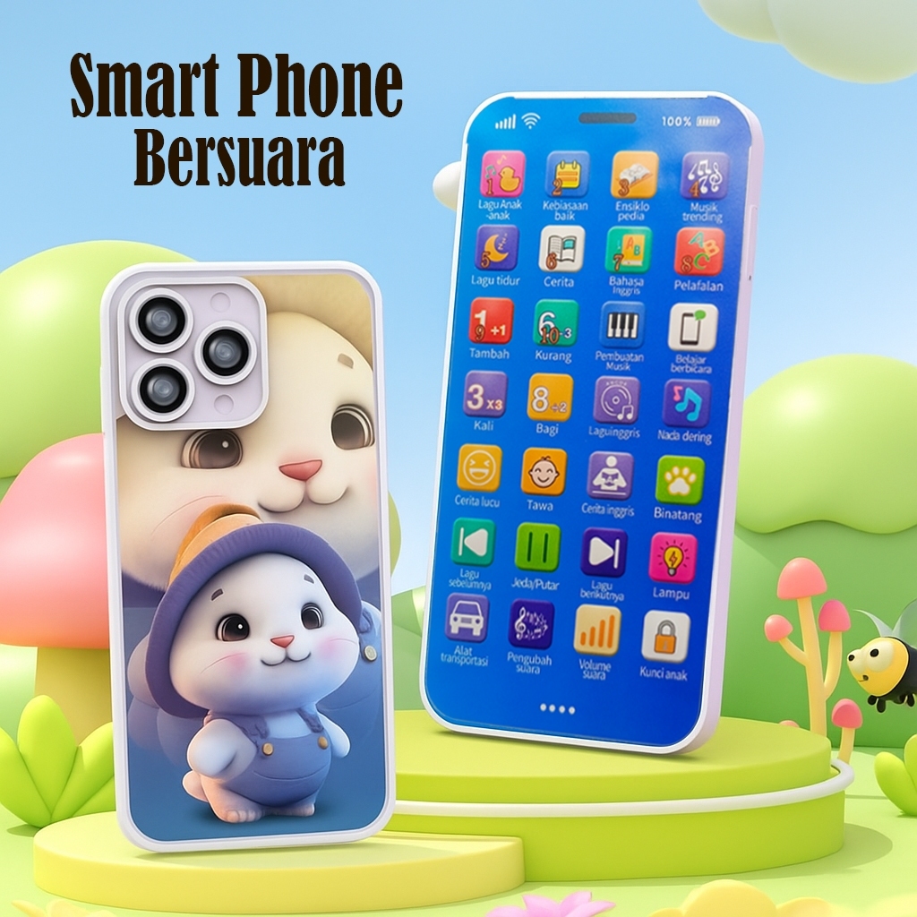 Smart Phone Bersuara Mainan HP Edukasi Anak Usia 1-6 Tahun Lampu Warna Musik, Lagu Tidur & Cerita Bi