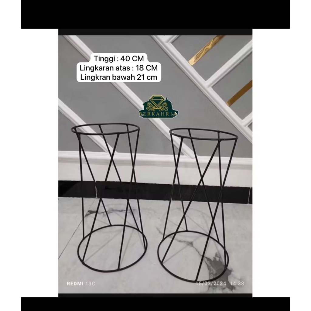 Dudukan Pot Besi Minimalis Tinggi 40 cm, Standing Pot untuk Tanaman Hias, Tersedia Warna Hitam, Puti