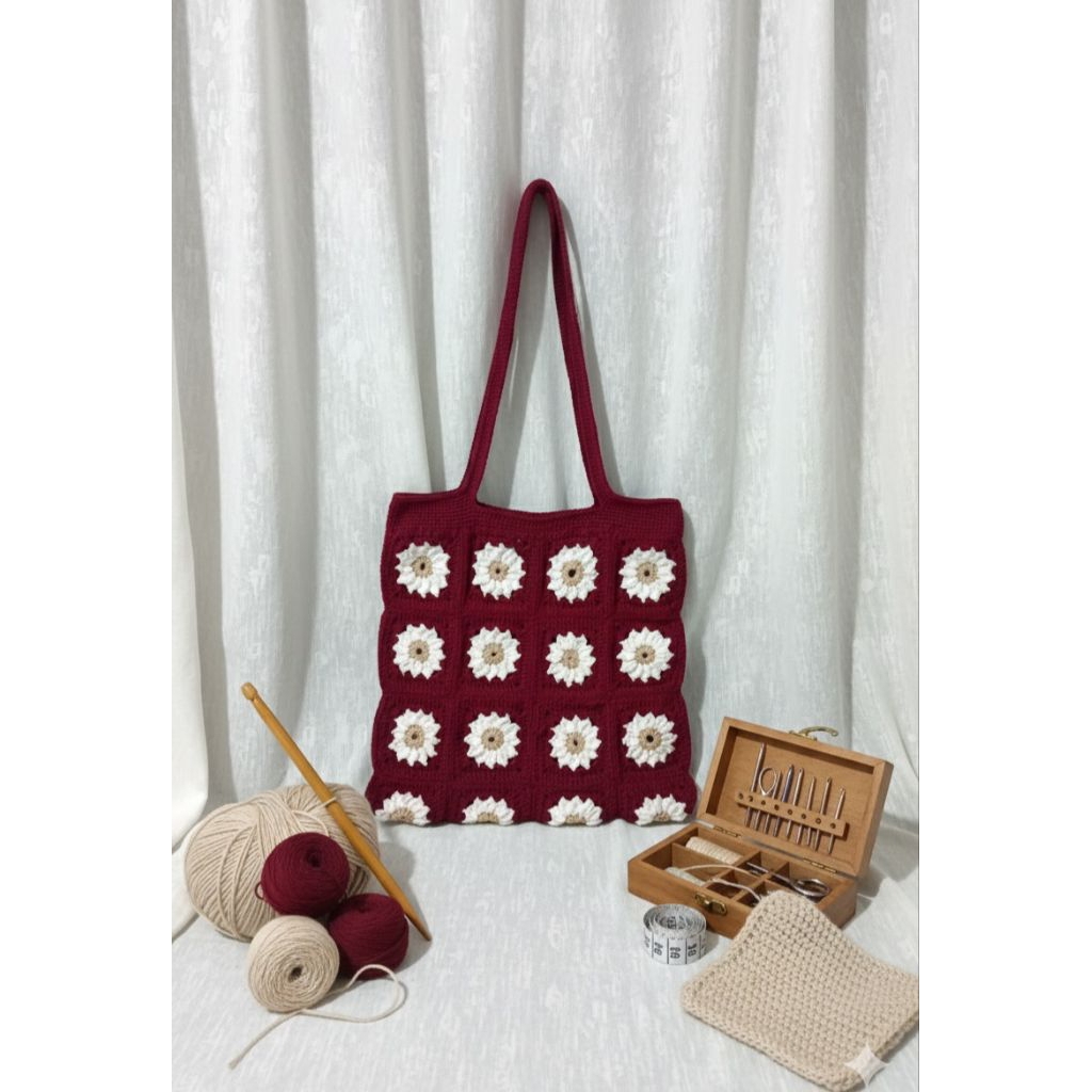 Tas rajut,Granny Square bag,daisy crochet bag