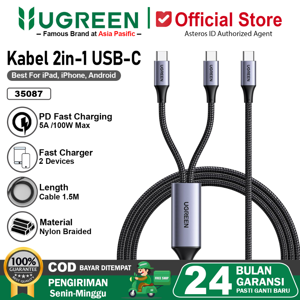 UGREEN Kabel 2 in 1 USB Type-C to Type-C PD Fast Charging 100W 5A 35087