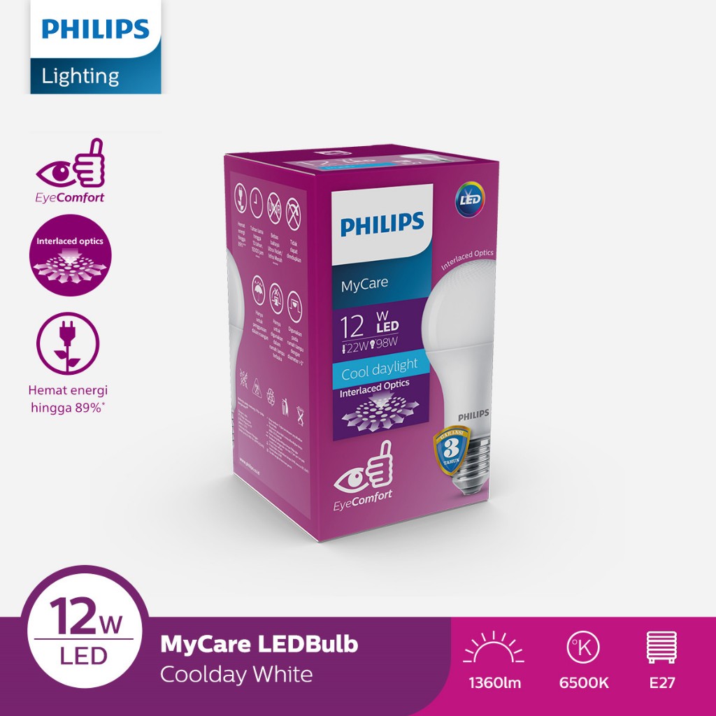 PROMO ISI 2 PCS LAMPU 12 WATT PHILIPS LED MURAH HEMAT ENERGI DAN DAYA PUTIH TERANG MULTIPACK 6500K
