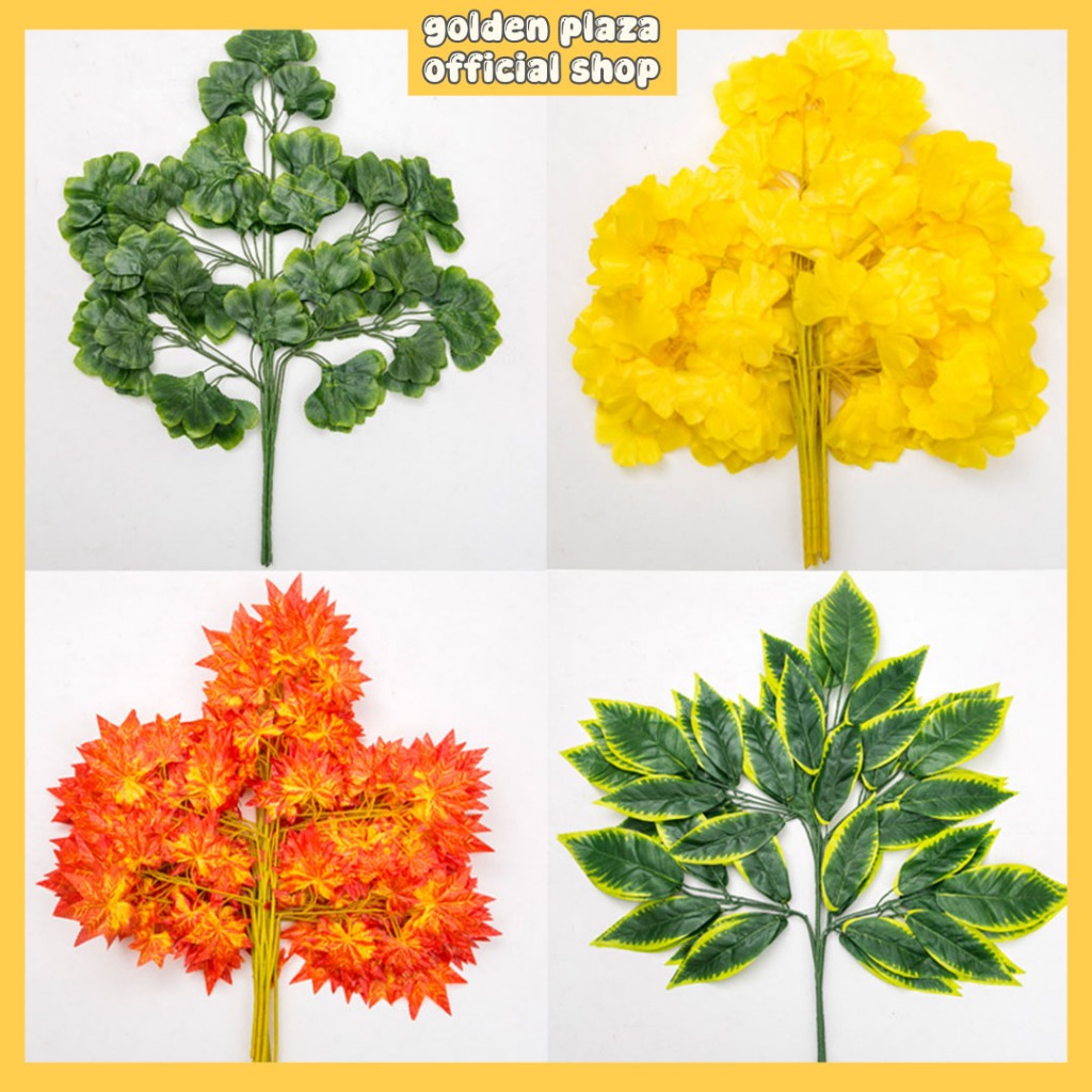 Daun Maple Daun Anggur Artificial Plastik Tangkai Plastik Bintang Orange daun anggur BG28