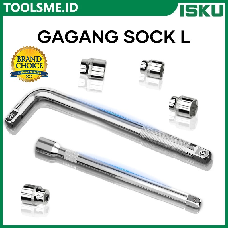 ISKU GaGang Sock L 1/2 X 10 Inch/Sliding T Handle/Socket T  Bahan Baja vanadium krom Extension Bar B