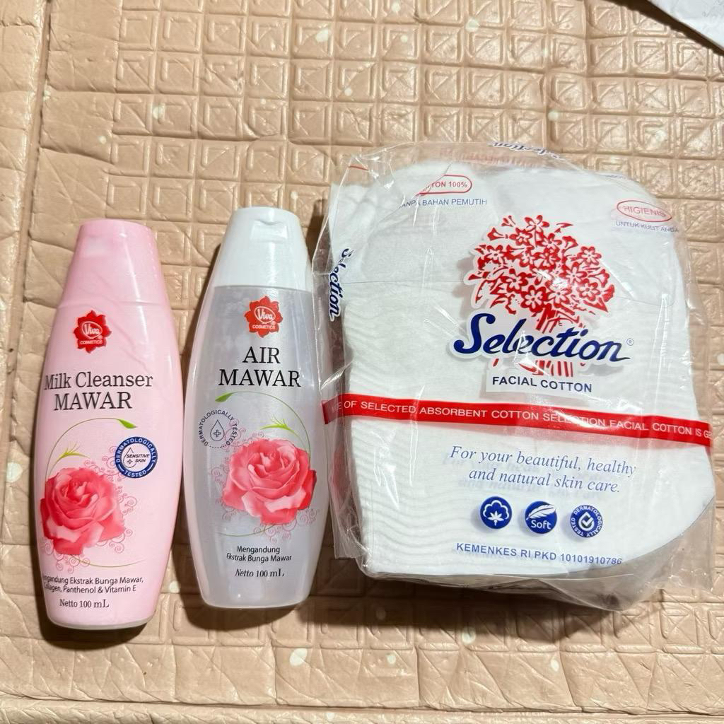 PAKET VIVA COSMETIC 3in 1 MAWAR MILK CLEANSER + FACE TONIC + KAPAS - PEMBERSIH WAJAH VIVA