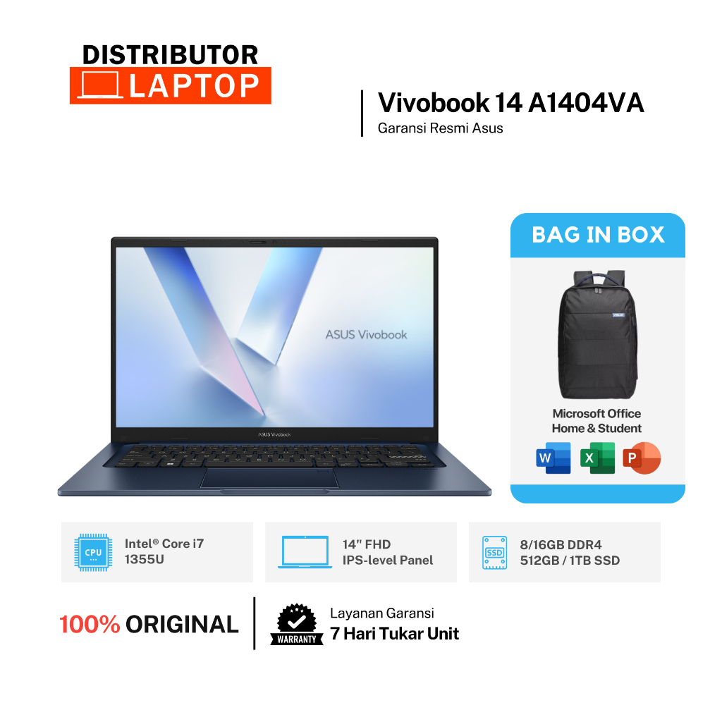Asus Vivobook 14 A1404VA i7-1355U 16GB 512GB 14 inch FHD Garansi Resmi Asus