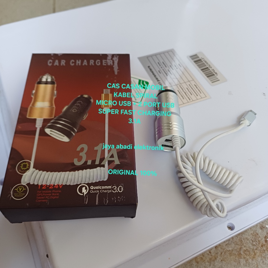 H10 TRAVEL ADAPTER ADAPTOR SAVER ORI 100% 3A 3 A CAR CHARGER SPIRAL SPRING  CAS CASAN MOBIL 2 USB CH