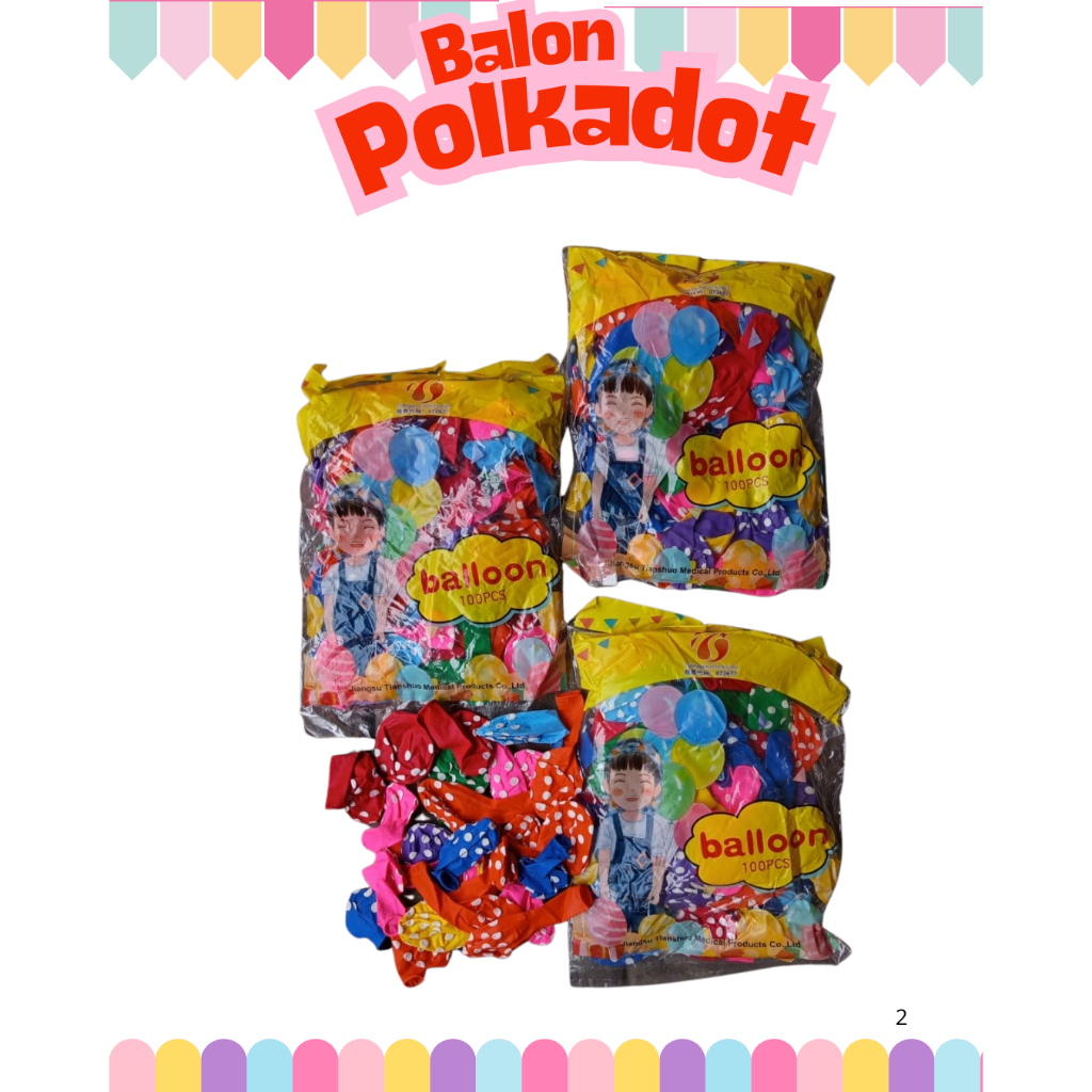 Isi 100 pcs Balon Polkadot 10 Inch Merah Putih Biru Pink Warna Warni Doff Balon Ulang Tahun Anak/ Pe