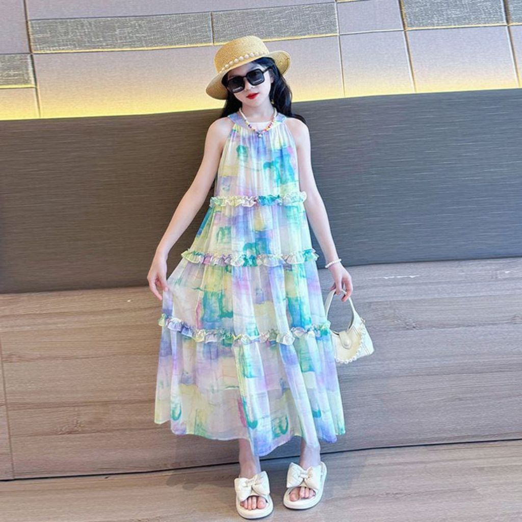 Littlefairy dress pantai anak cewek full colour import/dress fashion summer anak perempuan