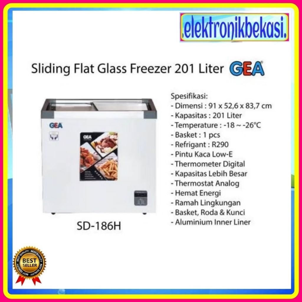 CHEST FREEZER GEA SD 186 H / FREEZER BOX SLIDING 210 LITER / GEA SD186H KACA 210 LITER