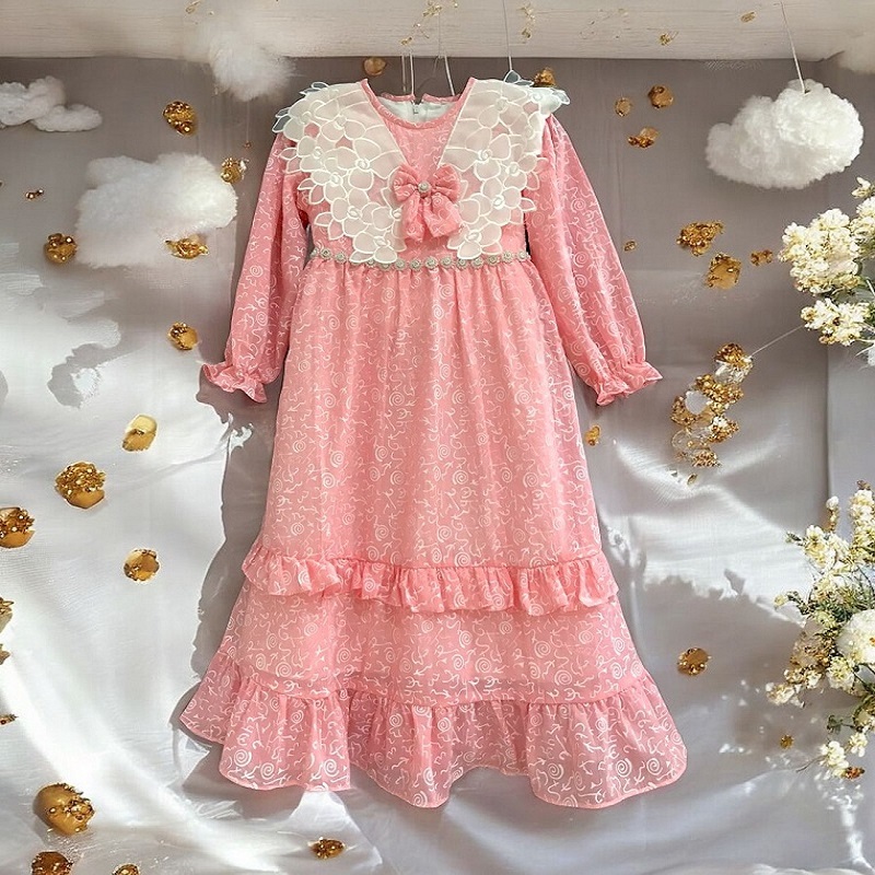 Princessa Flami Gamis Muslim Lebaran Raya Dress Anak Cotton Pink G1274