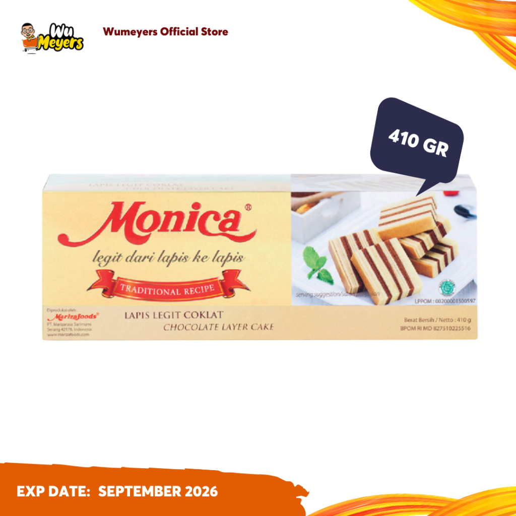 Monica Kue Lapis Legit Coklat 410gr - Layer Cake Siap Saji