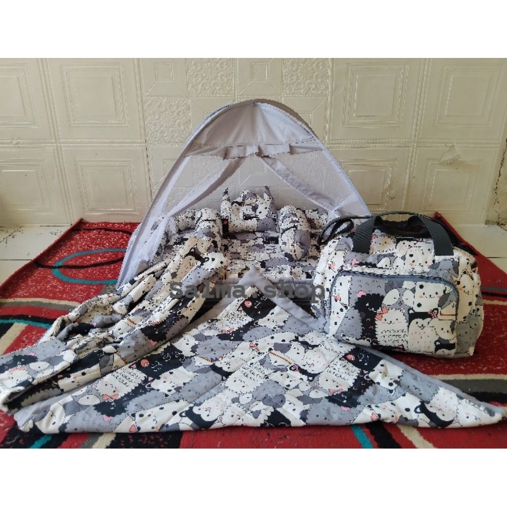kasur bayi set kelambu motif monokkorobo