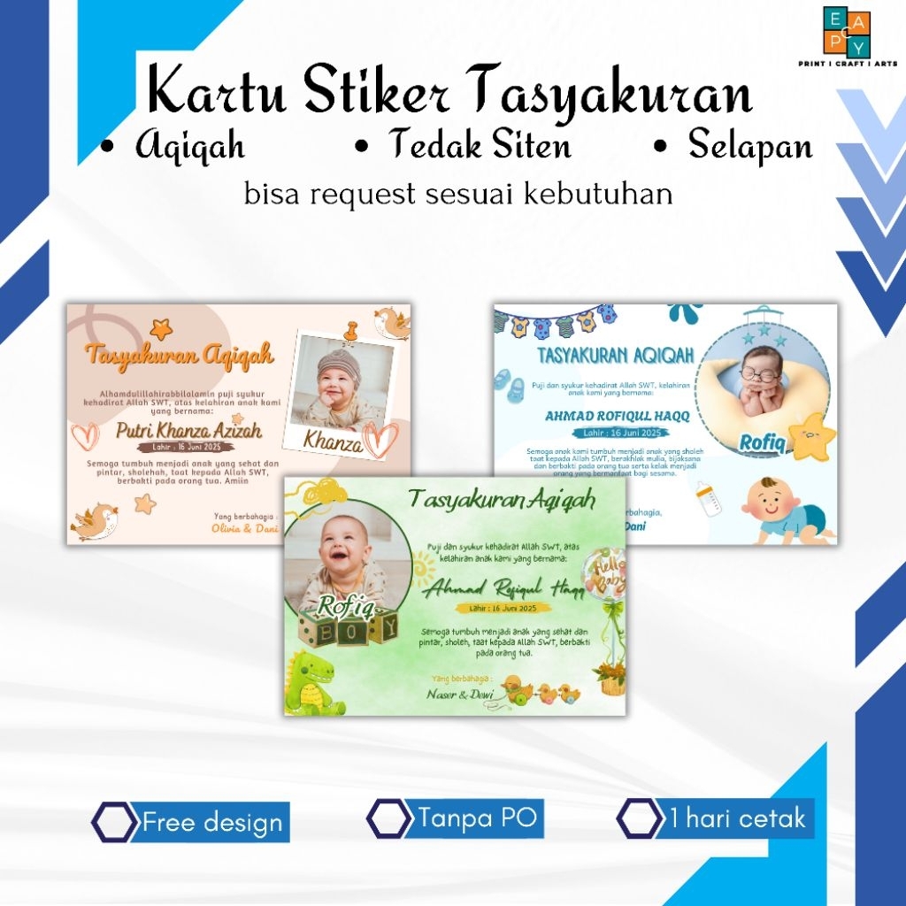 Kartu dan Stiker tasyakuran Aqiqah / Selapan / Tedhak siten dan bisa sesuai request 1 paket isi 32pc