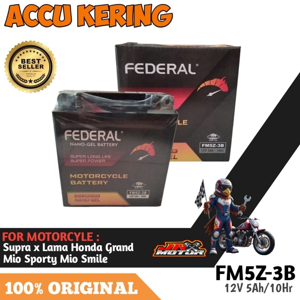 AKI ACCU FEDERAL FM5Z-3B SUPRA X LAMA HONDA GRAND MIO SPORTY MIO SMILE VEGA ZR VEGA R NEW FORCE 1 FI