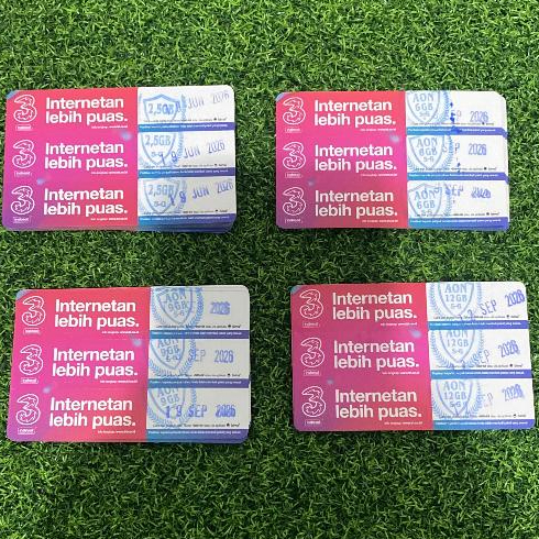 VOUCHER THREE PAKET DATA TRI AON AON 1 (2,5GB) AON 2 (3,5GB) AON 3 (6GB) AON 6 (9GB) AON 8 (12GB) TE